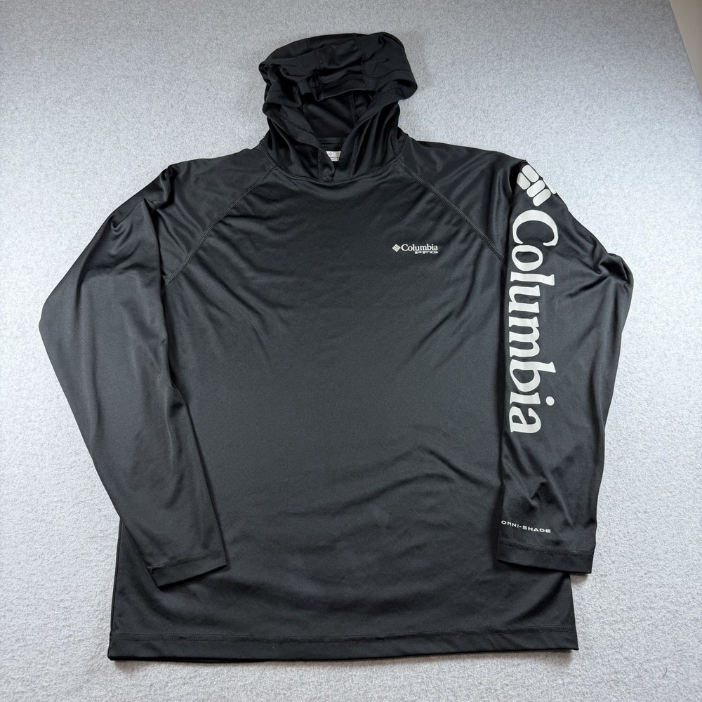 Columbia PFG Mens S Terminal Tackle Hoodie Black Long Sleeve Sun Shirt UPF 50
